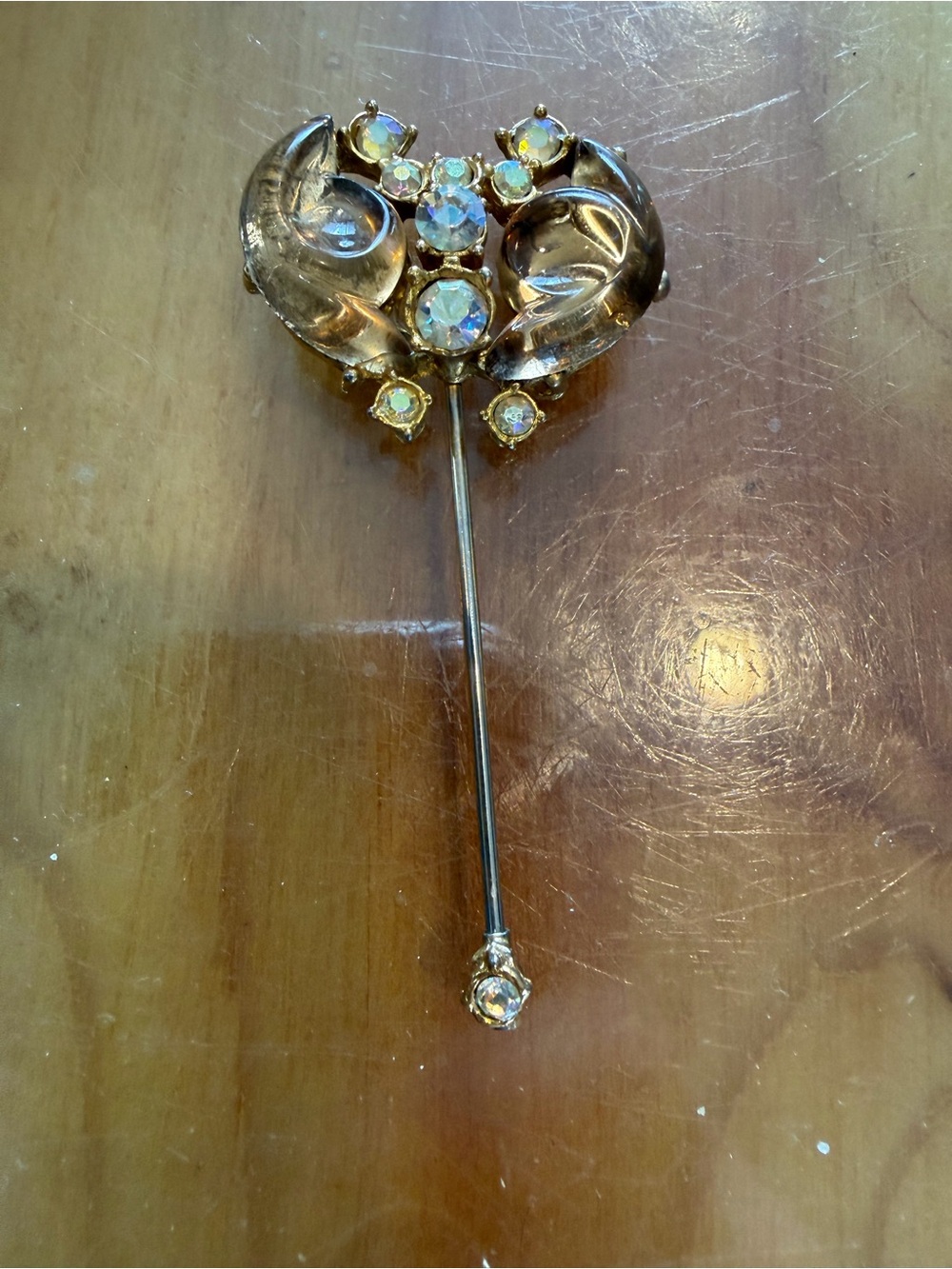 Gold-Tone Crystal Heart Stick Pin - Unbranded-antique